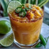 Vibrant, spicy mango margarita slushie with a zesty kick for refreshment.