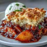 Juicy peaches beneath fluffy biscuits, baked to bubbly perfection in this cobbler.