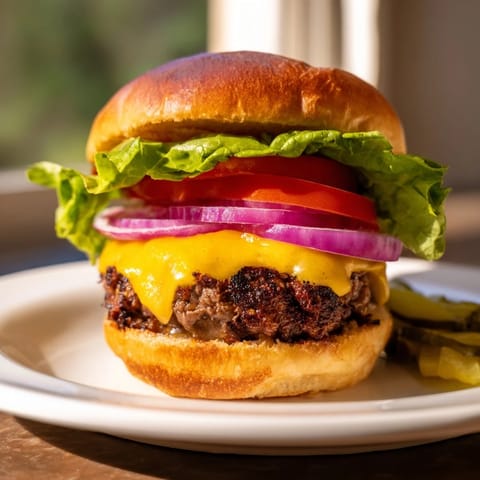 A close-up of delicious hamburgers, juicy beef patties nestled on toasted buns, ready to eat.