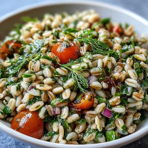 Nutty Barley and Herb Salad, vibrant and full of garden-fresh flavors, ideal side.