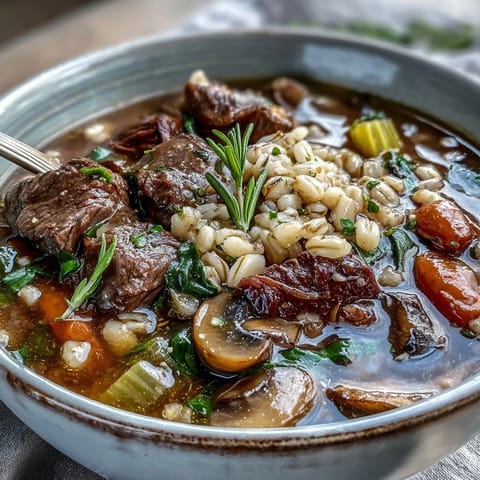 Vegetable Beef Barley Mushroom Soup