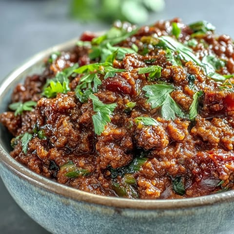 Hearty Venison Keema Curry simmered with aromatic spices and tender peas in a rich, savory sauce.  