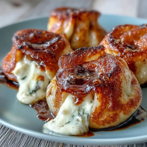 Chīzu Imomochi recipe photo shows eight golden potato mochi dumplings coated in a glossy soy-honey glaze with visible cheese inside.