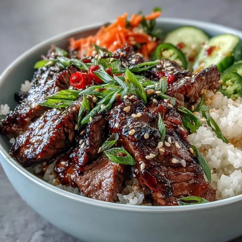 Tender sesame-ginger Korean Beef Power Bowl, perfect for a flavorful weeknight meal.