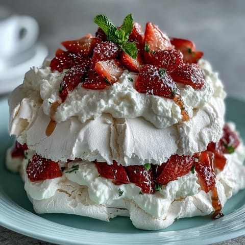 Strawberry Pavlova with Cream