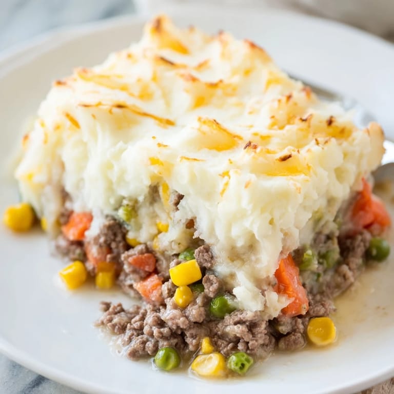 Enjoy a hearty serving of Shepherd's Pie, a classic American comfort food casserole dish.