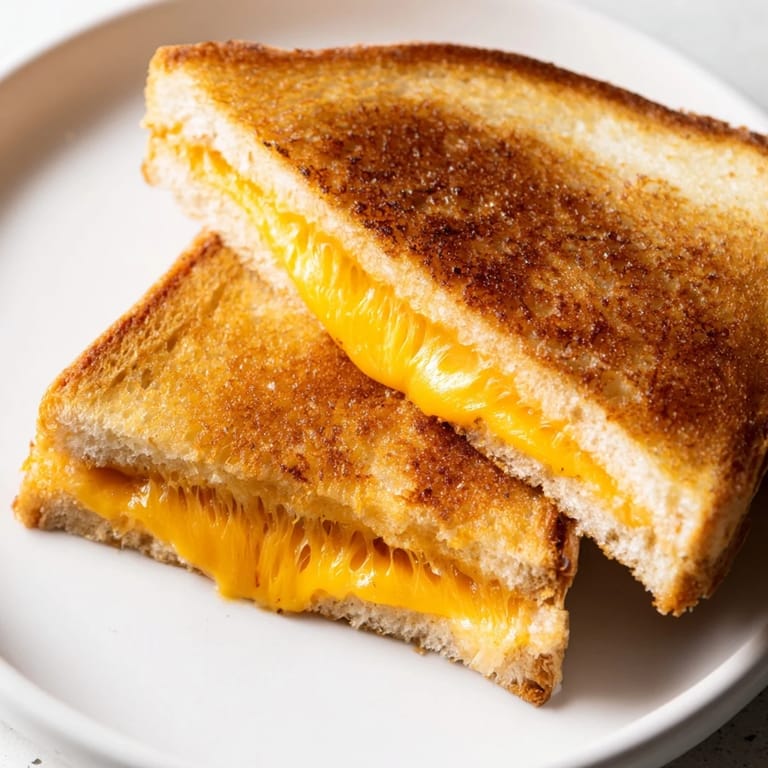 Perfectly grilled cheese sandwich, showcasing melted cheddar pull, ready for dipping in tomato soup.