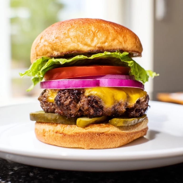 Homemade hamburgers served with classic fixings, a quintessential American meal, ready to enjoy.