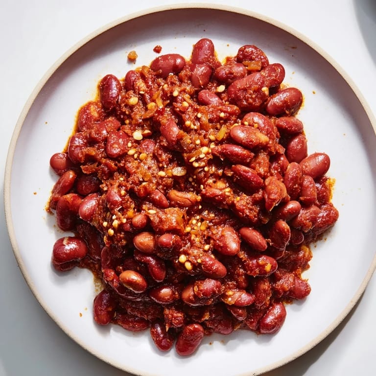 Hearty baked beans, slow-cooked to tender perfection, ideal for a summer barbecue spread.