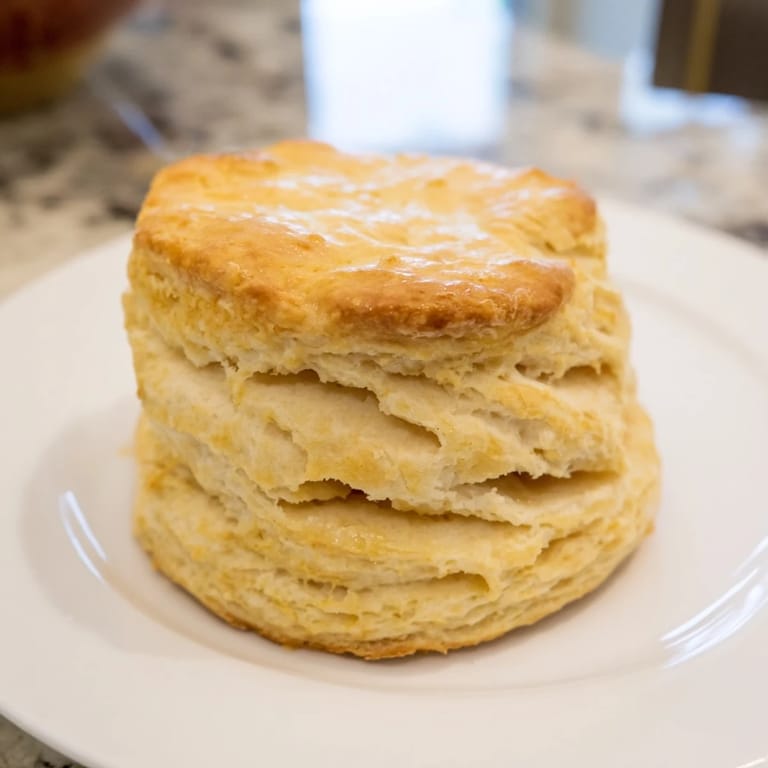 A stack of homemade buttermilk biscuits, their golden tops promising a delicious and comforting bite.