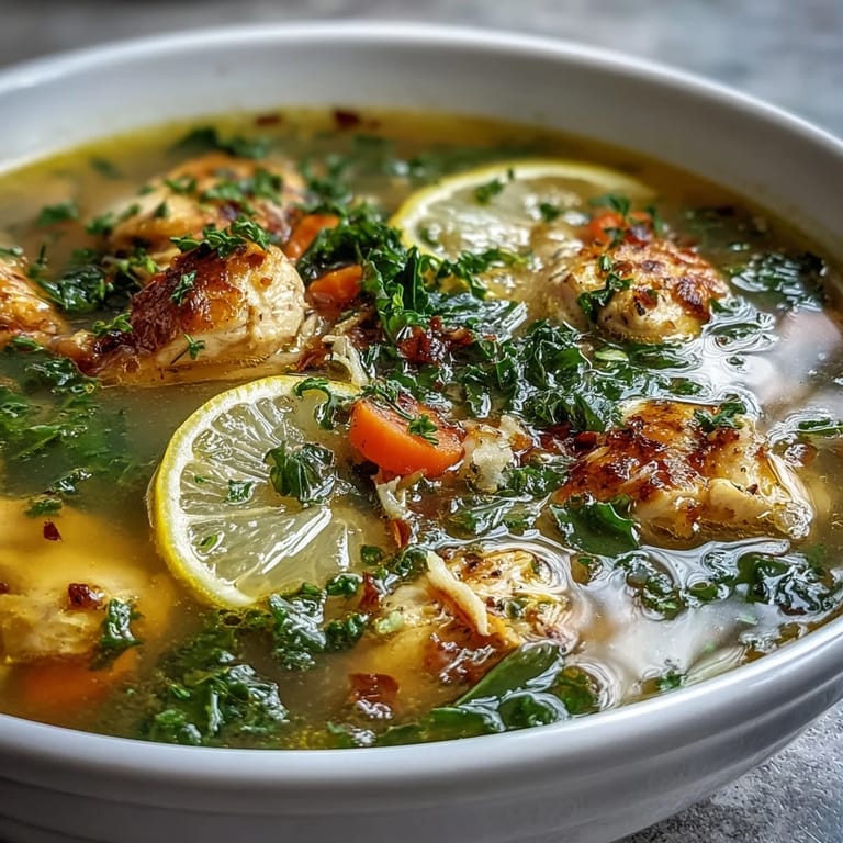 High Protein Lemon and Turmeric Chicken Soup simmering in a pot, featuring golden turmeric, carrots, and celery.
