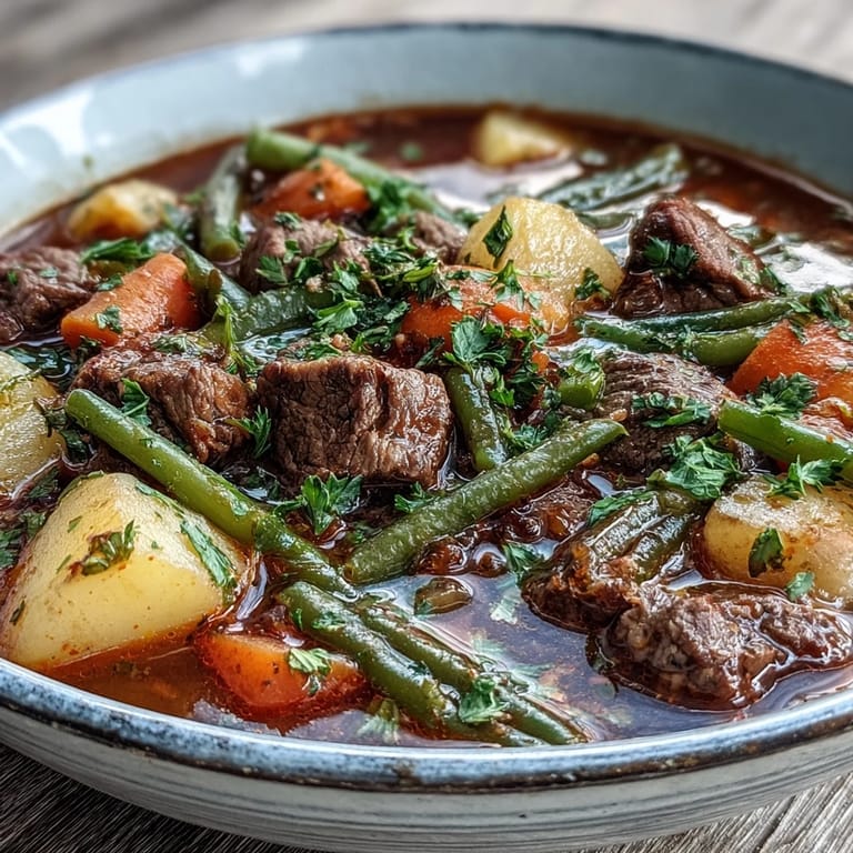 Beef and Vegetable Soup served in a rustic mug beside crusty bread, ready for a cozy winter meal.