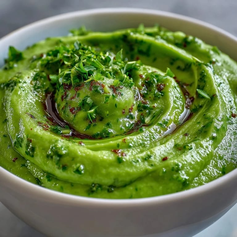 Courgette, Pea and Pesto Soup served hot with crusty bread for dipping.