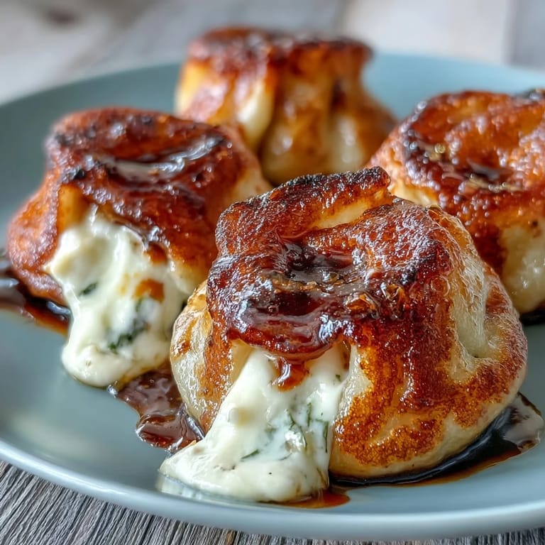 Chīzu Imomochi recipe photo shows eight golden potato mochi dumplings coated in a glossy soy-honey glaze with visible cheese inside.