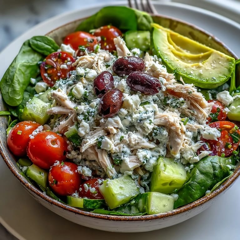 Juicy shredded chicken tossed with crisp cucumber, red onion, and homemade tzatziki sauce in this easy Tzatziki Chicken Salad.