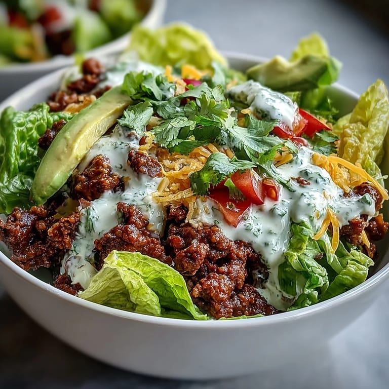 This Healthy Taco Bowl features seasoned beef, crisp veggies, and a creamy lime yogurt drizzle, perfect for a quick weeknight dinner.
