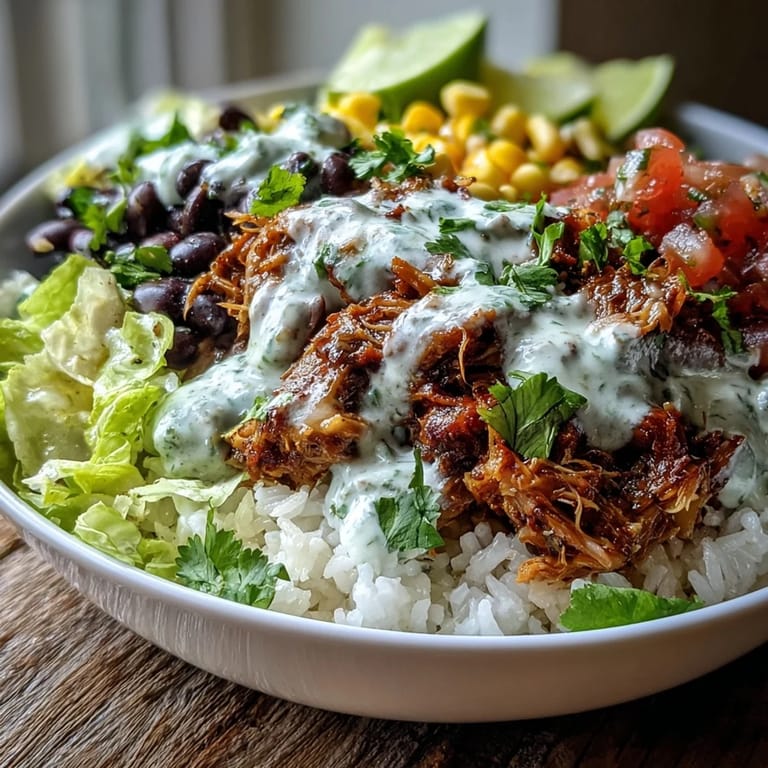 A vibrant Mexican-inspired bowl featuring tender shredded pork carnitas topped with fresh salsa and cilantro.