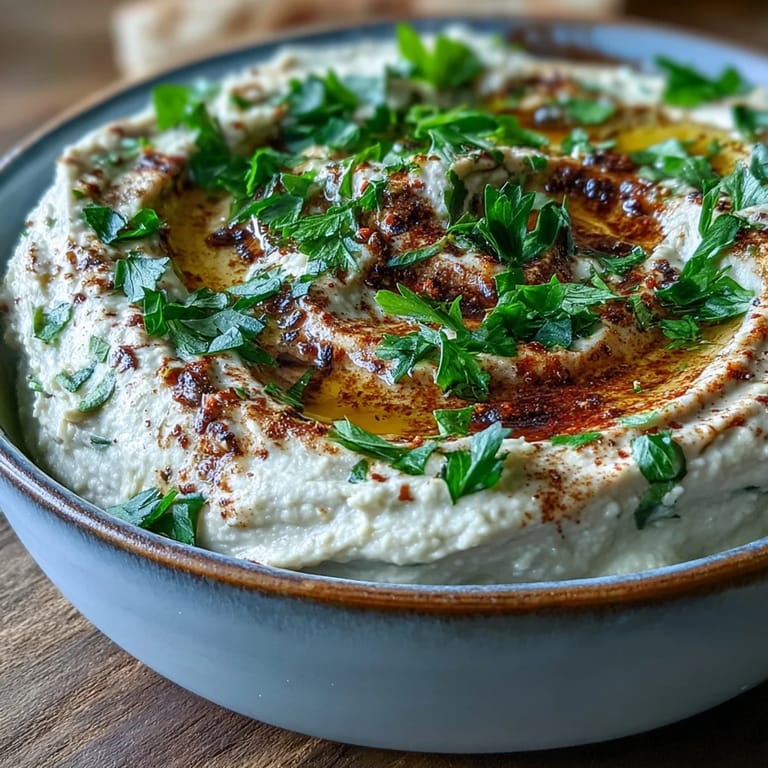 Smooth and garlicky Black-Eyed Pea Hummus in a rustic bowl, ready to be scooped up for a healthy snack.
