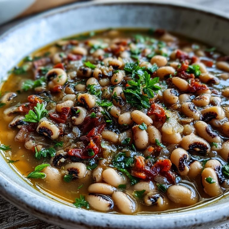 Steaming bowl of quick Frozen Black-Eyed Peas, served alongside a slice of cornbread and a spoon ready to eat.