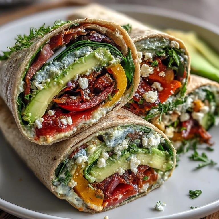 Rainbow veggie wraps with layers of fresh, crunchy vegetables and creamy hummus, perfect for school or work lunchboxes.