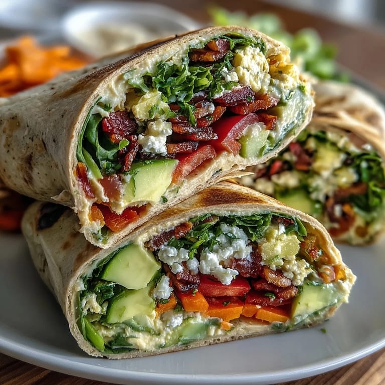 Wholesome rainbow veggie wraps packed with colorful, nutrient-rich vegetables and optional feta cheese, ideal for on-the-go meals.