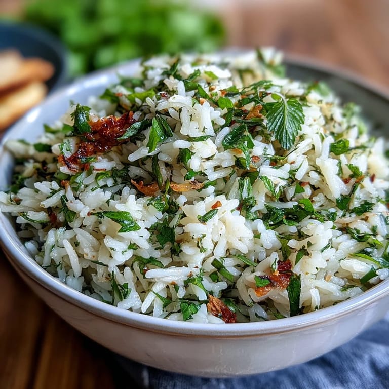 Fluffy Rice Pilaf with Sweet Peas, Mint, and Parsley Garnished with Lemon Wedges
