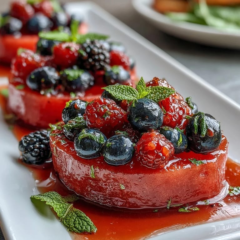 A vibrant watermelon carving board overflowing with strawberries, blueberries, raspberries, and blackberries for a fresh, healthy treat.