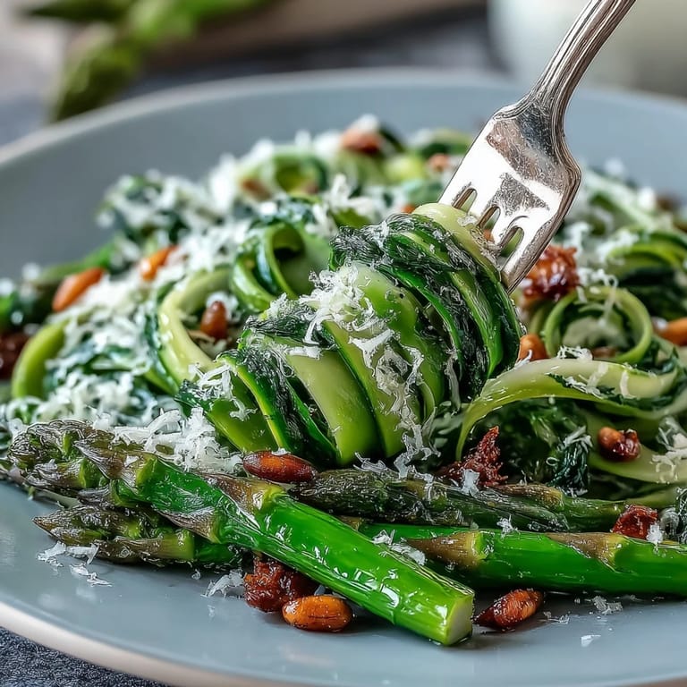 Lemon and Parmesan shaved asparagus salad, featuring delicate ribbons and a light olive oil dressing, perfect for spring entertaining.