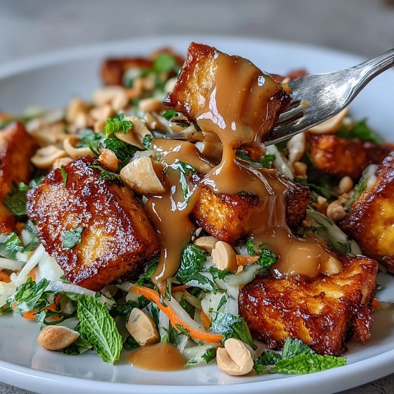 Refreshing Thai Mango Salad piled high with colorful veggies and tangy peanut dressing.