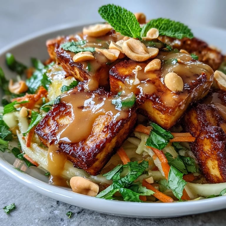 Vibrant, fresh Thai Mango Salad with tender tofu, ready to be drizzled.