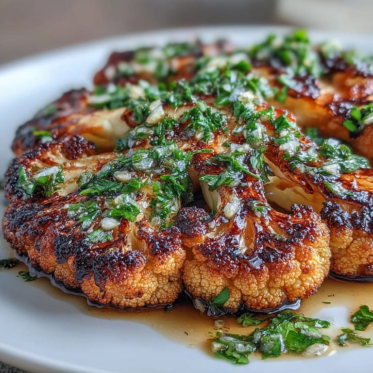 Tender BBQ Cauliflower Steaks, a flavorful vegan main, glistening slightly.