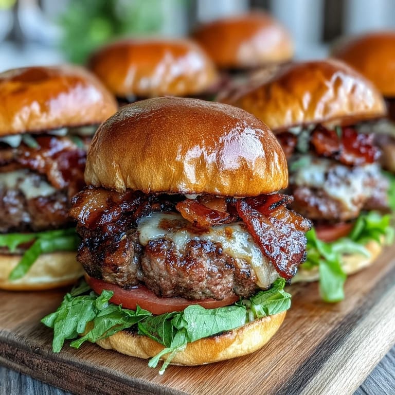 America's favorite Father's Day grilled bacon burger sliders, ready for a feast.