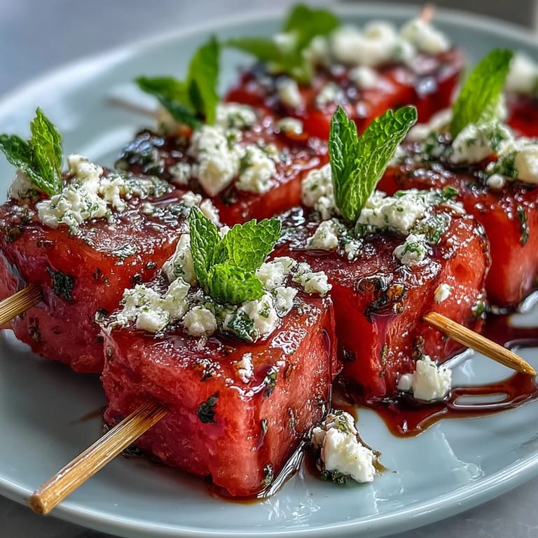 Juicy watermelon feta bites, bursting with mint and creamy cheese, perfect party appetizers.