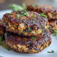 Freshly baked Black-Eyed Pea Burger Patties resting on a parchment-lined baking sheet, golden brown and speckled with herbs and spices.