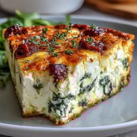 A golden, fluffy frittata loaded with fresh spinach, tangy feta, and sweet sun-dried tomatoes for a satisfying brunch.
