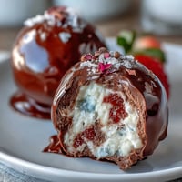 Elegant Dubai-inspired strawberry truffles with dark chocolate shell and delicate rosewater aroma