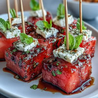 Refreshing watermelon feta bites on toothpicks, a colorful and easy no-bake appetizer.
